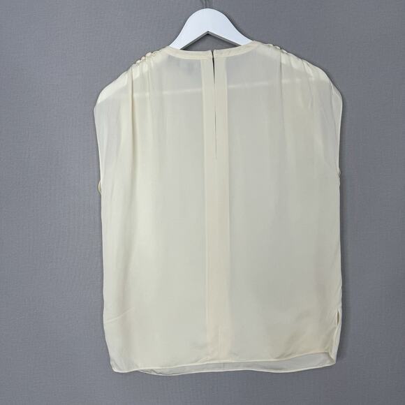 Theory Womens Top P / Small Cream 100% Silk Malkara Drawstring Modern Georgette - Picture 11 of 15